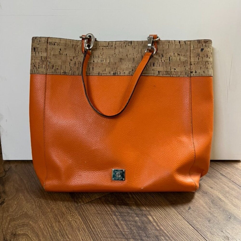 Ralph Lauren Orange Hanway Leather Cork Shopper Tote Bag